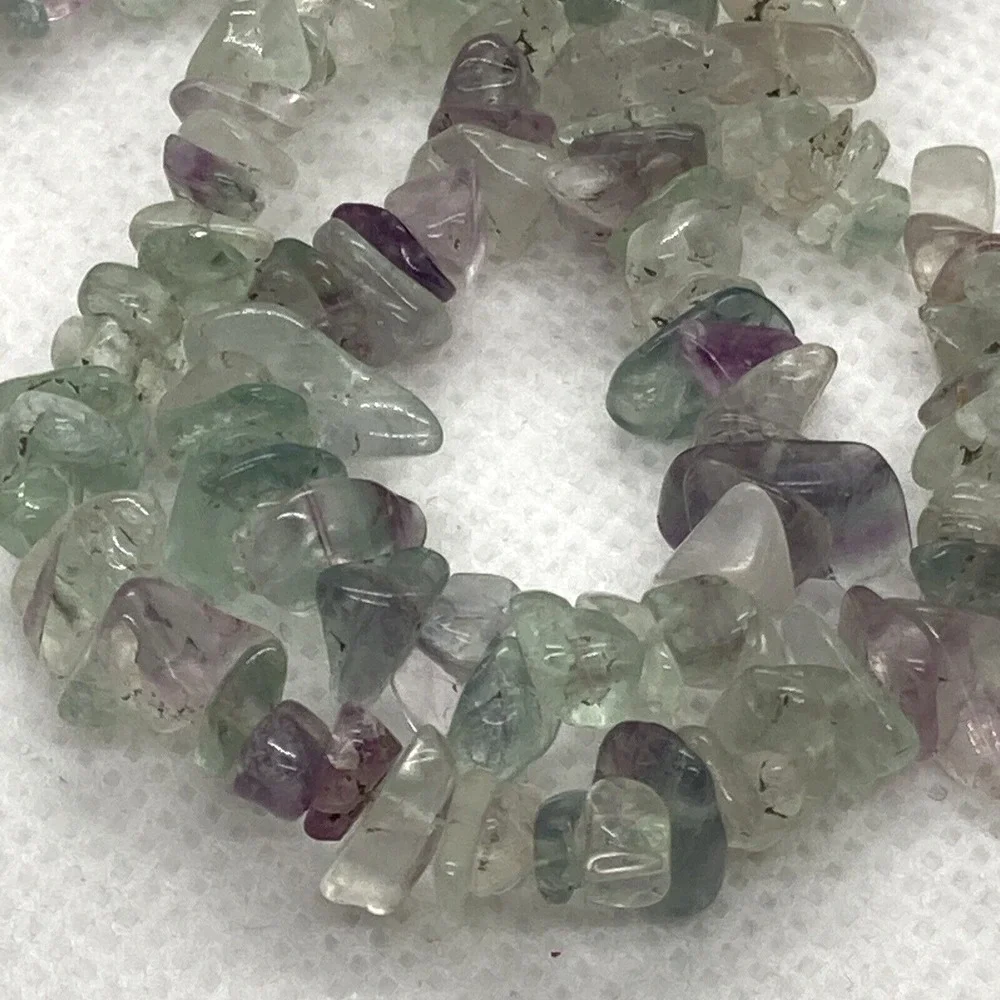 Fluorite Chip Stone 34'' Necklace & Matching 7.5'' Bracelet Set Sterling‎ Silver